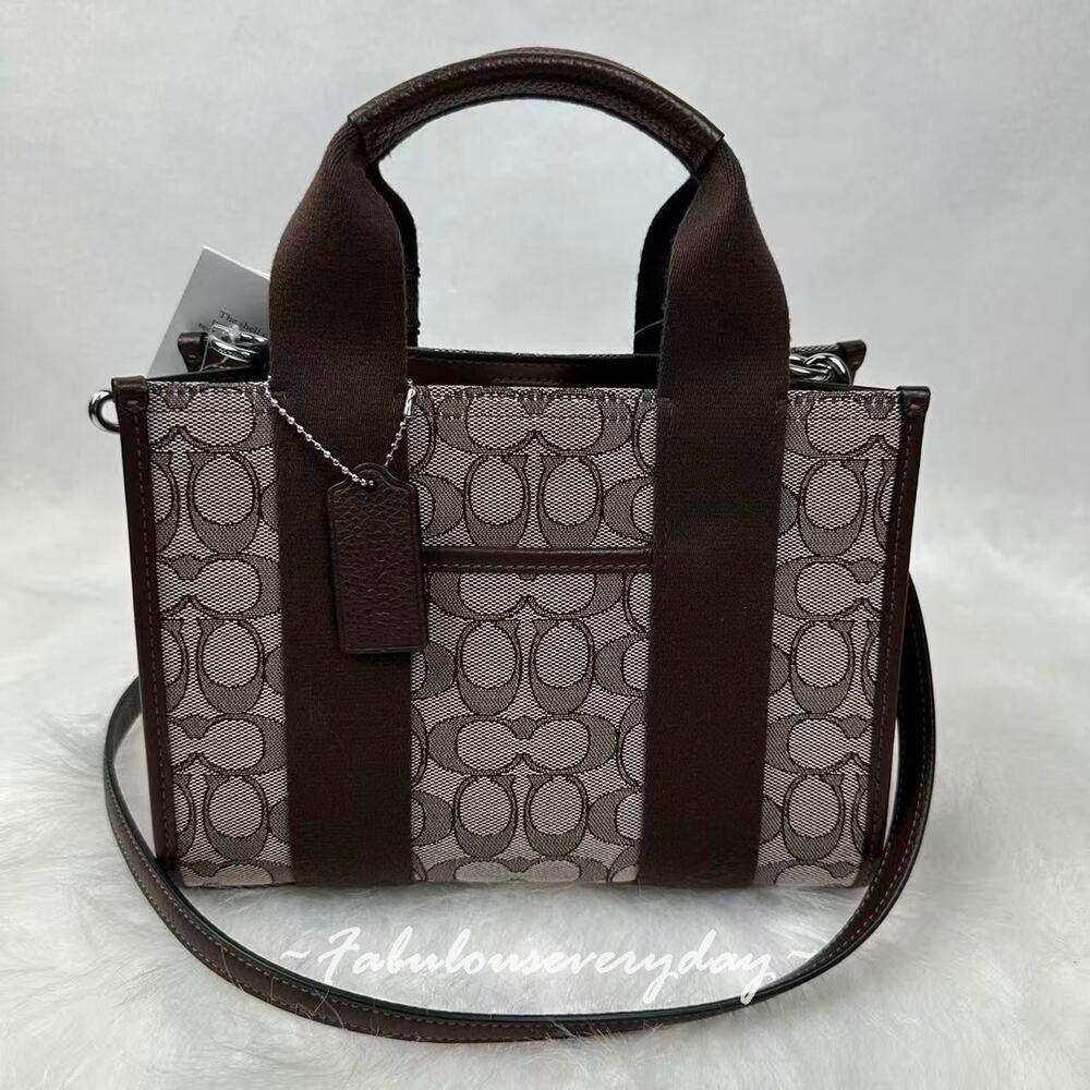 Coach Smith Tote Bag 24 Crossbody In Signature Jacquard In Oak/Maple CAR78 NWT